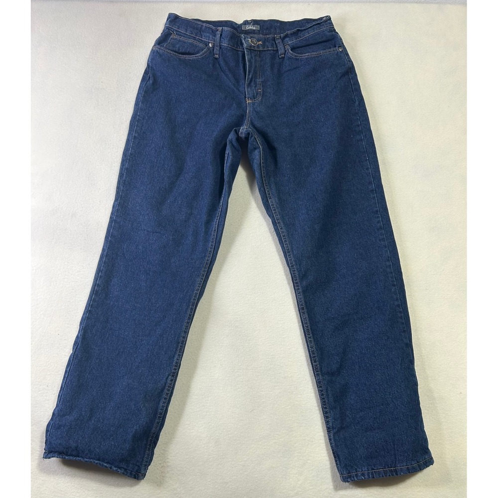 Cabelas Flannel Lined Jeans Mens Straight Leg Dark Wash Denim Outdoor Blue